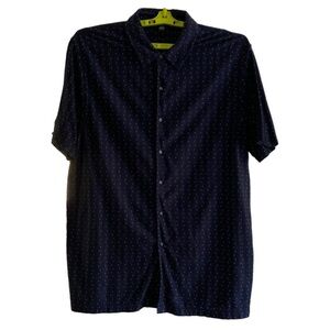 ALFANI Short Sleeve Shirt Button Down Navy with White Pin Pattern Men’s Size XXL
